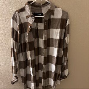 PacSun Men's Brown and White Plaid Shirt